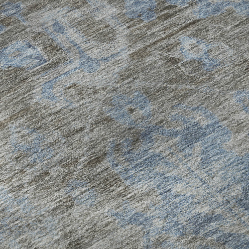 5' X 8' Gray And Blue Floral Washable Area Rug With UV Protection