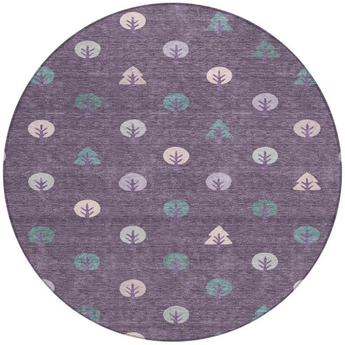 8' Plum And Purple Round Geometric Washable Indoor Outdoor Area Rug
