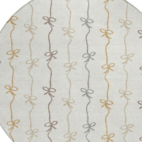 8' Ivory And Gray Round Southwestern Washable Indoor Outdoor Area Rug