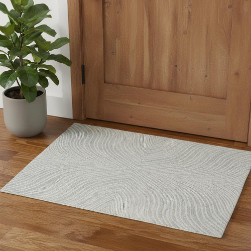 2' X 3' Gray And Ivory Wool Abstract Hand Tufted Area Rug