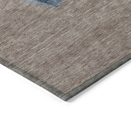8' Taupe Denim Blue And Ivory Round Snowmen Washable Indoor Outdoor Area Rug