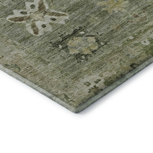 9' X 12' Sage And Beige Oriental Washable Area Rug With UV Protection