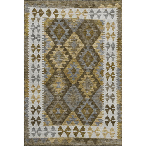 10' X 14' Brown And Ivory Tribal Washable Area Rug With UV Protection