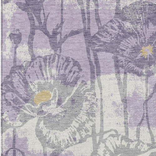 9' X 12' Lavender And Purple Floral Washable Indoor Outdoor Area Rug