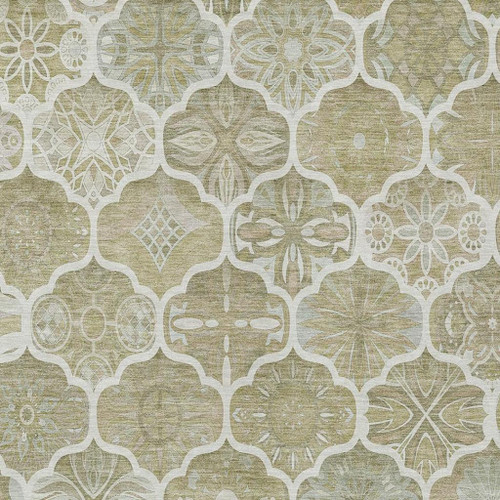 10' X 14' Taupe And Brown Ogee Washable Indoor Outdoor Area Rug