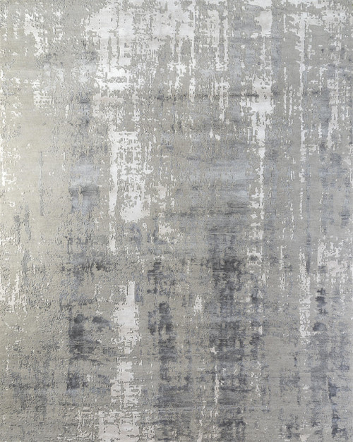 8' X 10' Ivory Beige and Gray Abstract Hand Knotted Area Rug