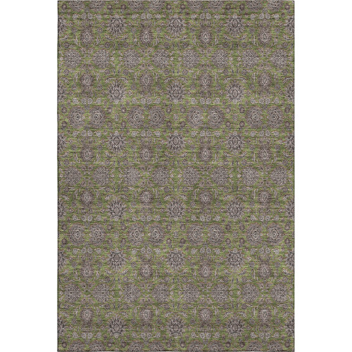 8' X 10' Olive Green And Beige Floral Washable Area Rug With UV Protection