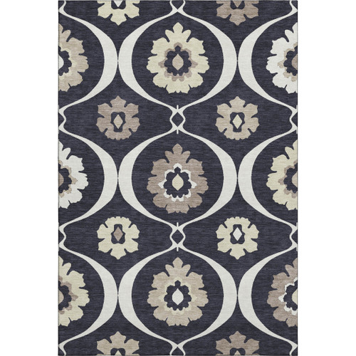 10' X 14' Black And Ivory Medallion Washable Area Rug With UV Protection
