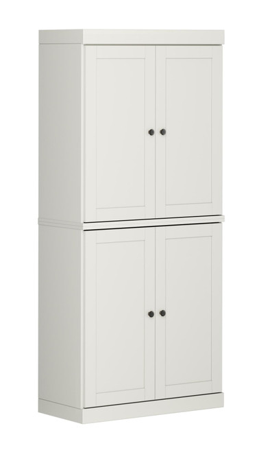 72" Off White Solid Wood Adjustable Six Tier Library Bookcase with Four Doors