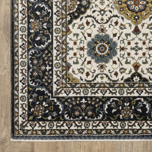 7' X 10' Ivory Medallion Area Rug With Fringe