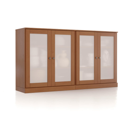 64" Coffee Solid Wood Sideboard With Four Glass Doors