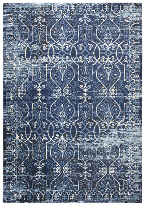 3' X 5' Blue Ivory Light Blue And Black Trellis Area Rug