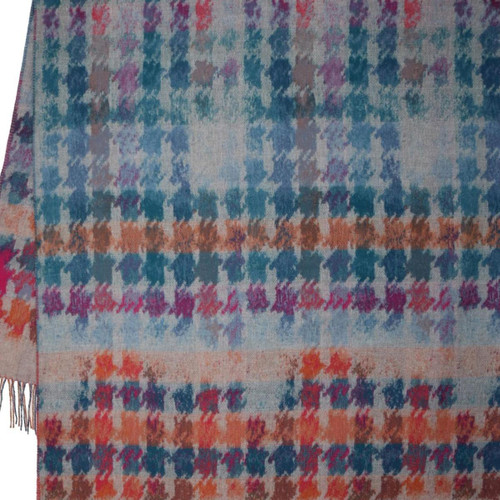59" X 71" Silver Coral And Blue Houndstooth Throw Blanket