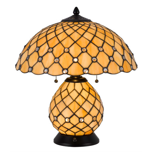 18" Black Two Light Round Tiffany Lamp With Dome Shade