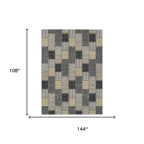 9' X 12' Graphite And Gray Patchwork Washable Indoor Outdoor Area Rug
