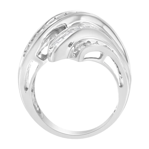 10K White Gold Round and Baguette Cut Diamond Channel Ring (3/4 Cttw, H-I Color, SI2-I1 Clarity)