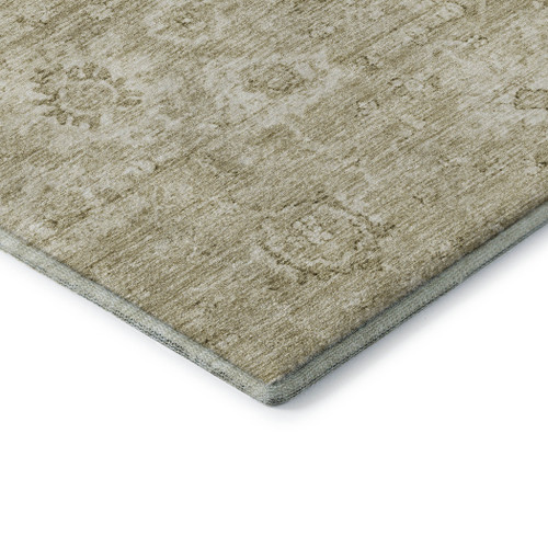 10' X 14' Beige And Brown Damask Washable Area Rug With UV Protection