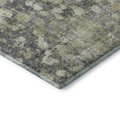 5' X 8' Olive Green And Gray Abstract Washable Area Rug With UV Protection