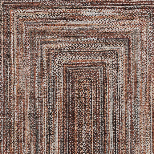5' X 8' Terra Cotta Copper And Beige Geometric Washable Indoor Outdoor Area Rug