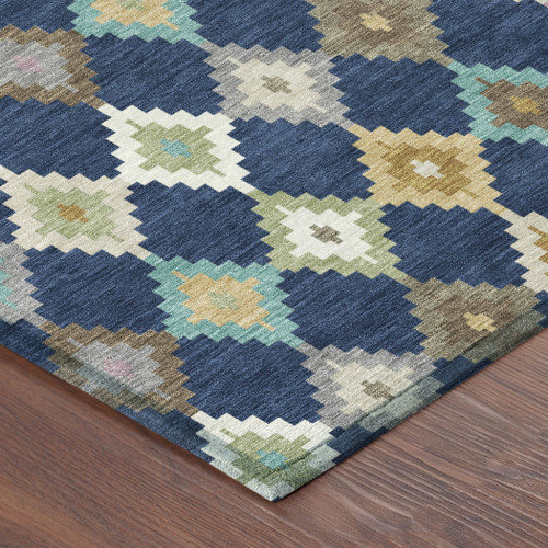 8' X 10' Navy Blue And Chocolate Aztec Washable Indoor Outdoor Area Rug
