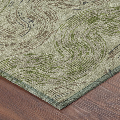 8' Sage And Olive Green Round Abstract Washable Indoor Outdoor Area Rug