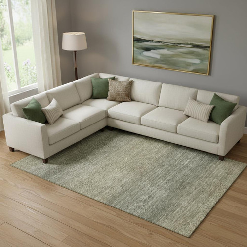 9' X 12' Fern Green And Gray Geometric Washable Area Rug With UV Protection