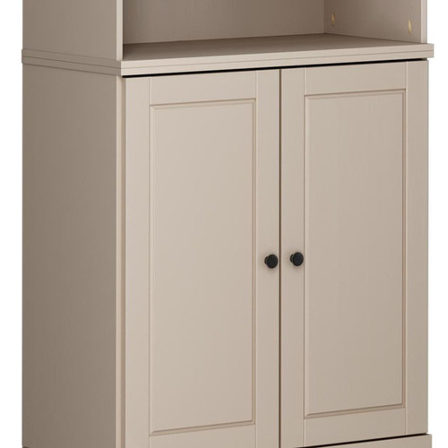 32" Beige Solid Wood Raised Panel Double Door Linen Cabinet