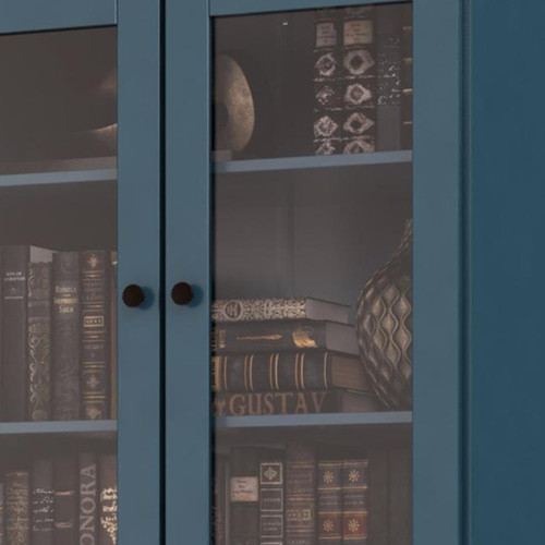 72" Teal Blue Solid Wood Adjustable Six Tier Library Bookcase with Four Doors
