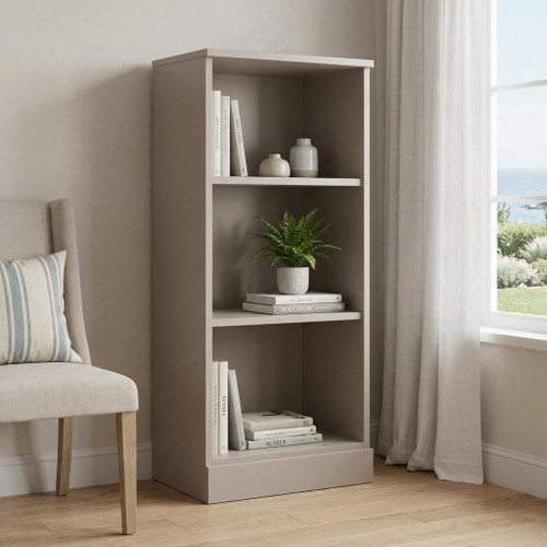 36" Beige Solid Wood Adjustable Three Tier Library Bookcase