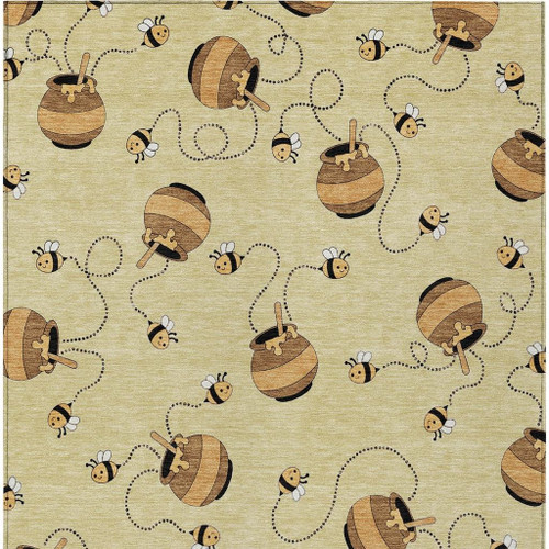 3' X 5' Wheat And Ivory Geometric Washable Indoor Outdoor Area Rug