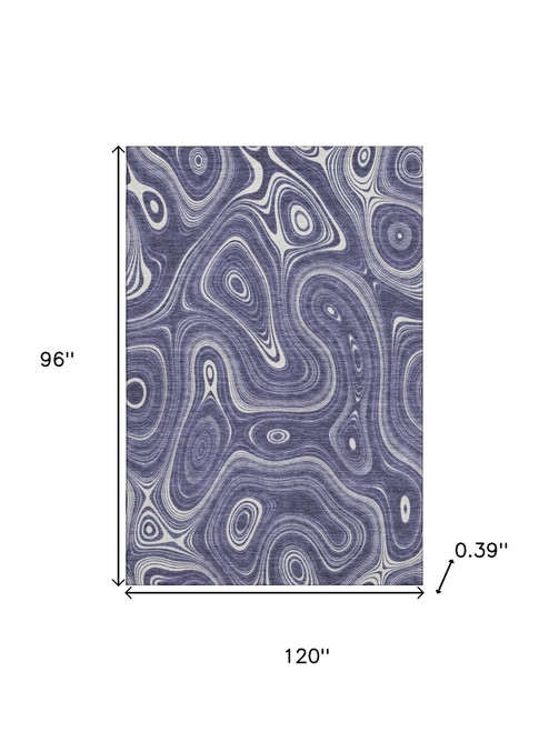 8' X 10' Plum And Ivory Geometric Washable Area Rug With UV Protection