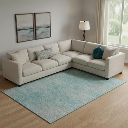 10' X 14' Aqua And Gray Abstract Washable Area Rug With UV Protection