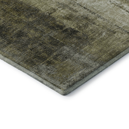 5' X 8' Olive Green Charcoal And Ivory Abstract Washable Area Rug With UV Protection