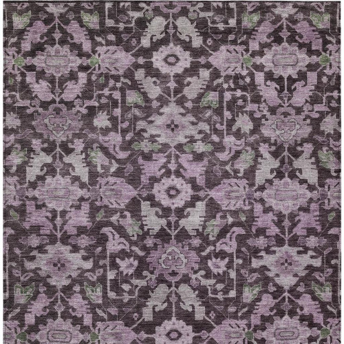 8' X 10' Eggplant And Gray Floral Washable Indoor Outdoor Area Rug