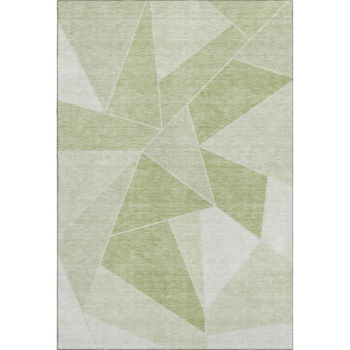 9' X 12' Artichoke Green And Ivory Geometric Washable Area Rug With UV Protection