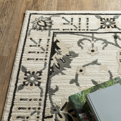 8' Ivory And Gray Oriental Runner Rug
