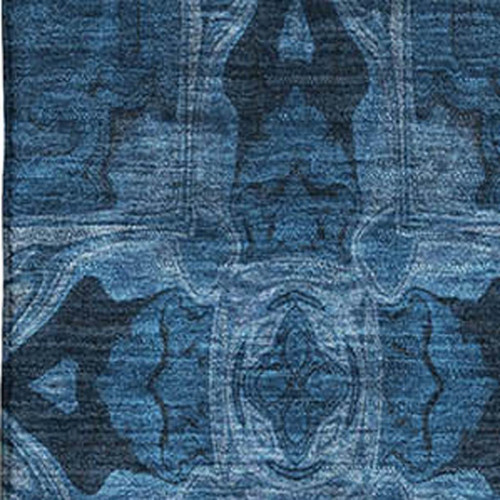 3' X 5' Navy Blue And Gray Floral Medallion Washable Area Rug With UV Protection