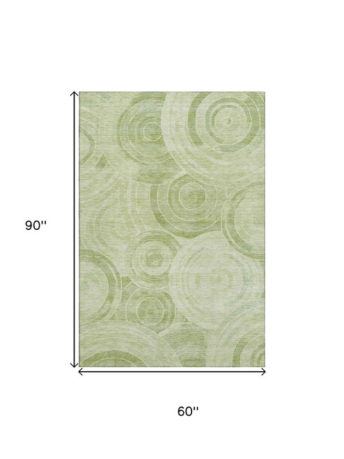 5' X 8' Sage And Fern Green Geometric Washable Area Rug With UV Protection