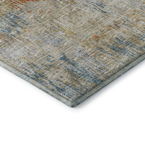 8' Gold Beige And Orange Round Abstract Washable Indoor Outdoor Area Rug