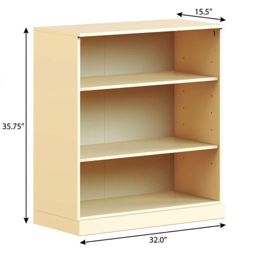 36" Yellow Solid Wood Adjustable Three Tier Library Bookcase