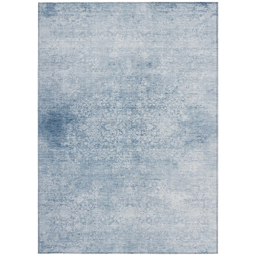 10' X 14' Sky Blue And Ivory Floral Medallion Washable Indoor Outdoor Area Rug
