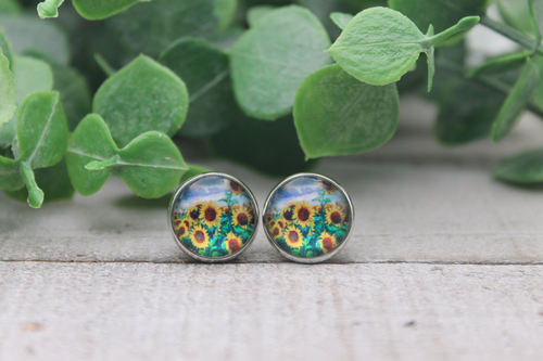 Skies & Sunflowers  Glass Stud Earrings