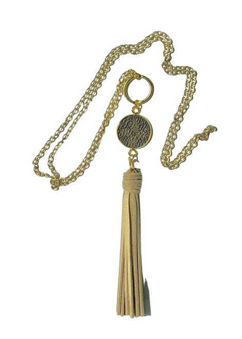 LV Again -Long Chain Metallic Khaki Tassel Necklace