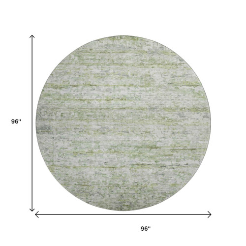 8' Artichoke Green And Gray Striped Washable Round Rug With UV Protection