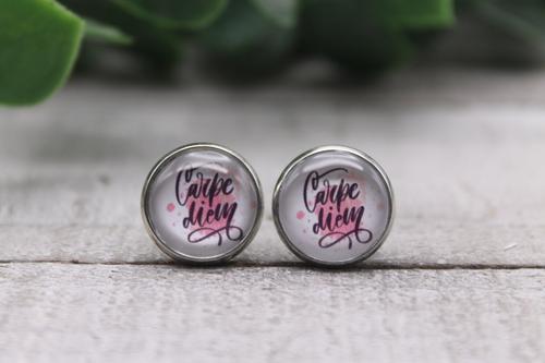 Carpe Diem  Glass Stud Earrings