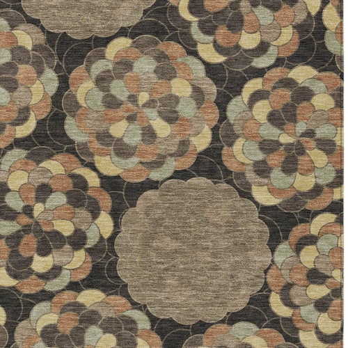 8' X 10' Brown And Beige Floral Washable Indoor Outdoor Area Rug