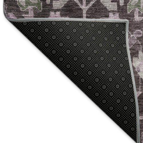 9' X 12' Eggplant And Gray Floral Washable Indoor Outdoor Area Rug