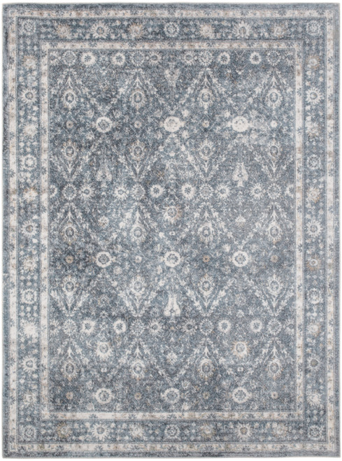 5' X 7' Blue Floral Distressed Area Rug