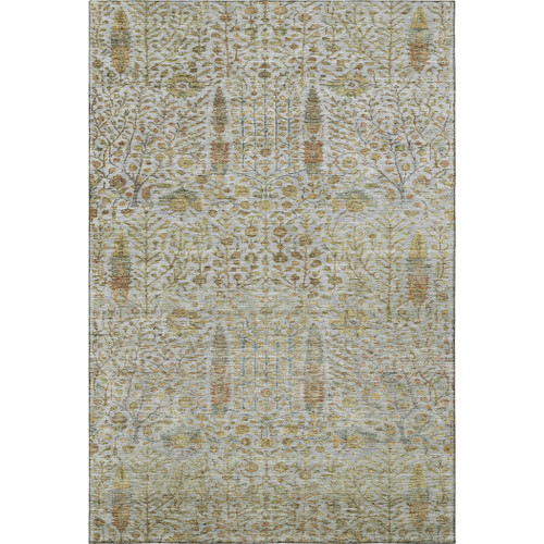 10' X 14' Linen And Gold Floral Vines Washable Area Rug With UV Protection