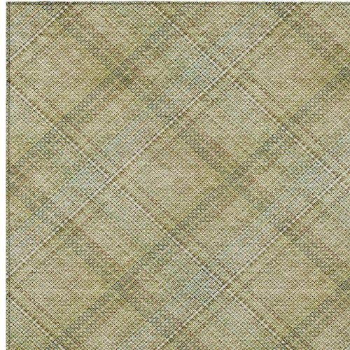 9' X 12' Beige And Brown Plaid Washable Indoor Outdoor Area Rug